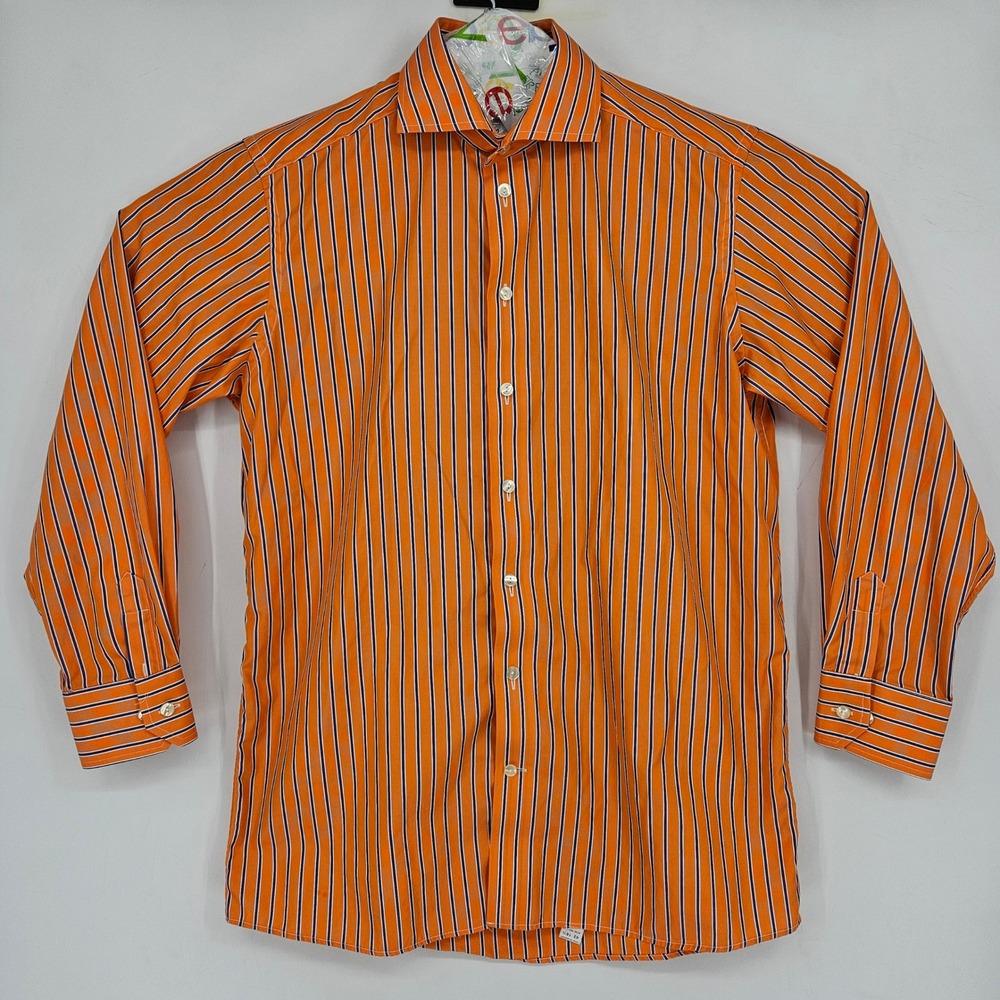 Eton Dress Shirt Mens 16 1/2 42 Large Contemporary Fit Orange Blue Striped